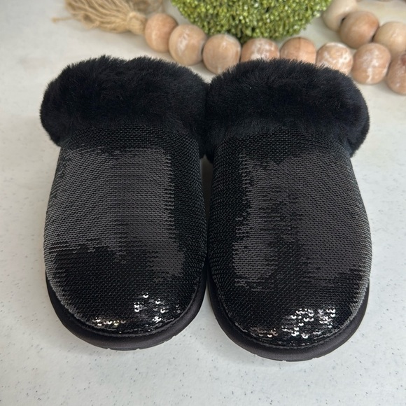 UGG SCUFFETTE II MIRROR BALL BLACK SEQUIN SLIPPERS US 5 - Picture 2 of 8